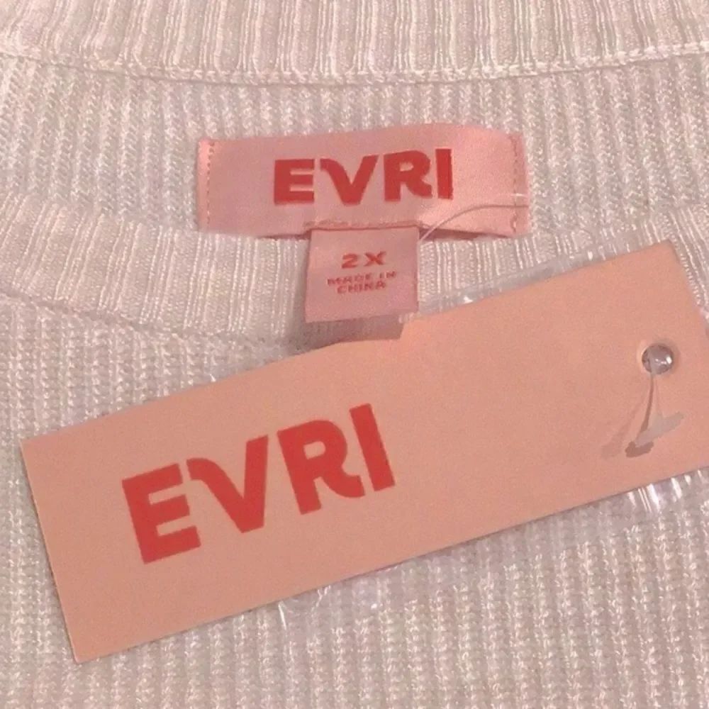 Evri NEW Cream Puff Sleeve Ribbed Knit Crew Neck Sweater - Picture 10 of 13